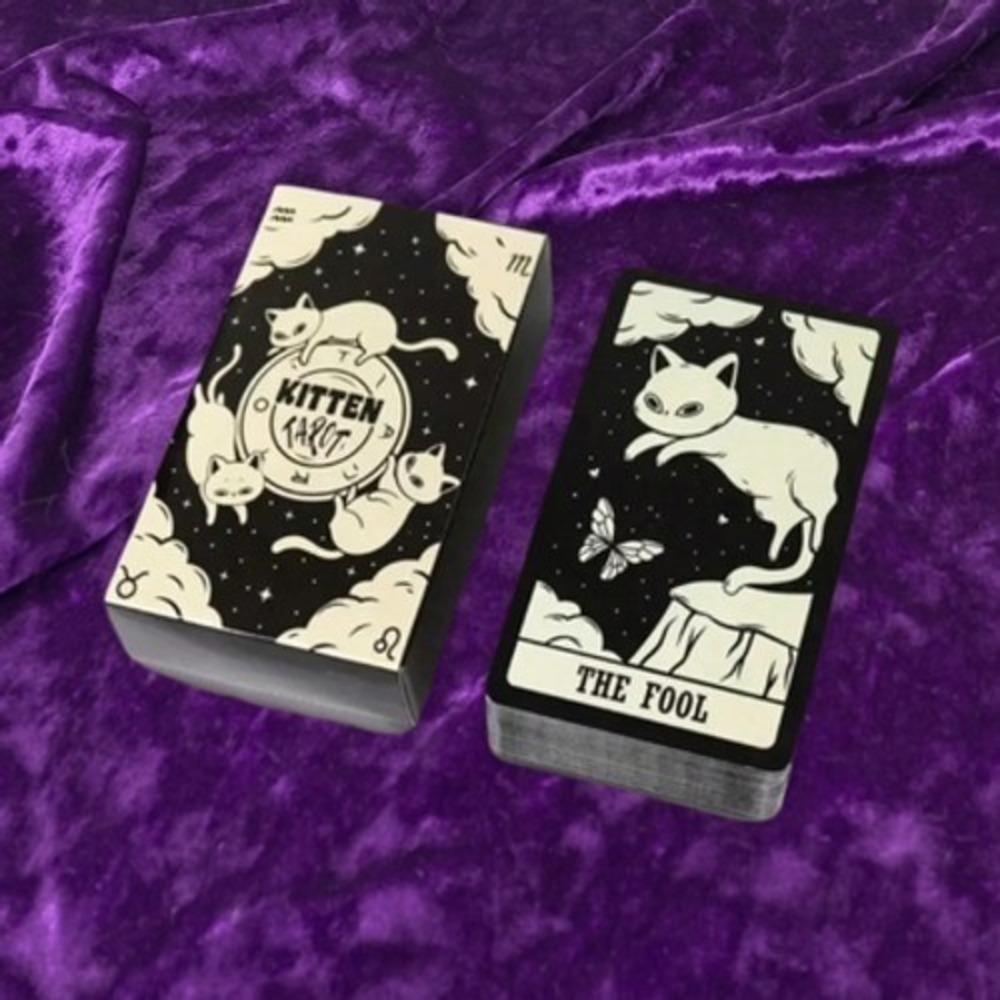 NEW Kitten Tarot Deck Cat Black White Illustrated Cards Oracle Metaphysical